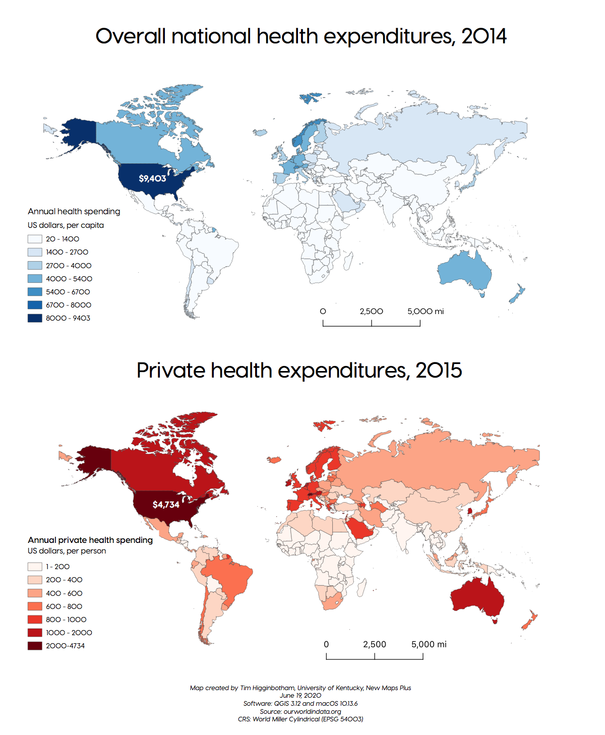 Comparative map of global healthcare spending